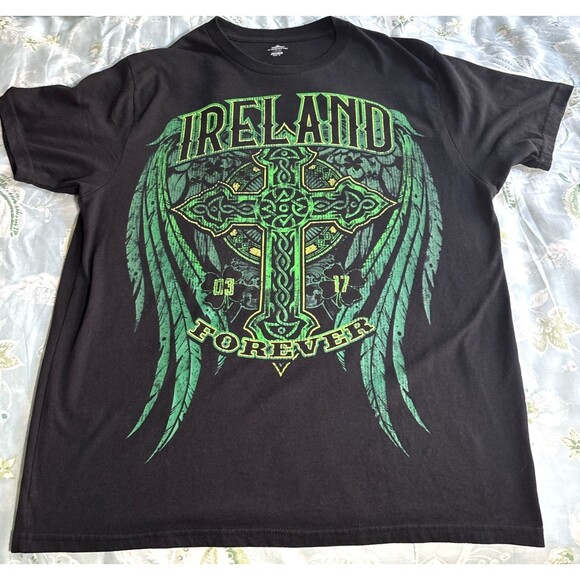 Ireland Forever T-Shirt Mens Black Short Sleeve Graphic Size L Irish Green - Picture 1 of 7
